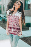 Floral Printed Eyelet Tassel Top
