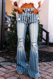 High Waist Distressed Striped Flare Jeans