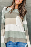 Color Block Ribbed Long Sleeve Top with Pocket