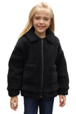 Lapel Zipper Pockets Girl's Sherpa Coat