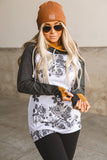 Floral Pattern Raglan Sleeves Double Hood Sweatshirt