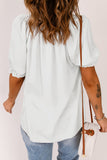 White Split Frill Neck Puff Sleeve Blouse