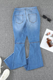 High Waist Raw Hem Button Ripped Flare Jeans