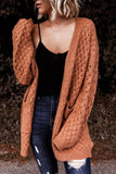 Open Front Woven Texture Knitted Cardigan with Pockets
