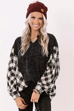 Buffalo Plaid Splicing Split Neck Knit Top