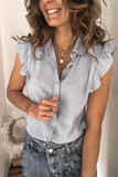 Sleeveless Button Closure Ruffled Linen Shirt