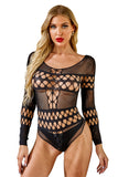Long Sleeve Hollow-out Bust Teddy Lingerie
