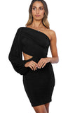 One Shoulder Bubble Shoulder Cut-out Bodycon Mini Dress