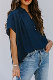 Collared Hi-low Hem Draped Short Sleeve Blouse