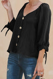 Black Button Up V Neck Sleeve Tie Shirt