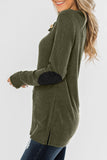 Army Green Buttoned Neck Knit Long Sleeves Top