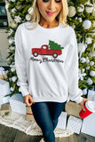 Merry Christmas Truck Pattern Embroidered Pullover Sweatshirt