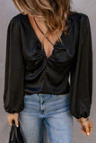 Ruched V Neck Puffy Sleeve Blouse