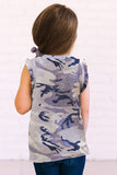 Camo Print Flounced Armholes Little Girls’ Tank