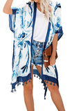 Bohemian Print Open Front Loose Kimono Beach Cover up