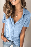 Buttoned Swiss Dot Turn-down Collar Short Sleeve Shirt