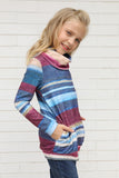 Cowl Neck Girl's Striped Sweatshirt