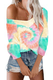 Multicolour V Neck Tie-Dyed Knitted Long Sleeve Top