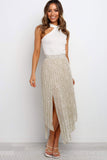 Fashion Print Side Slit Pleated Maxi Skirt