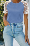 Crewneck Applique Splicing Sleeve Top