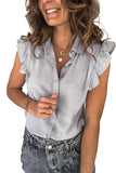 Sleeveless Button Closure Ruffled Linen Shirt