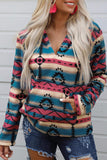 Stripes Aztec Print Furry Hoodie