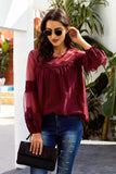Fashion Lantern-Sleeve Lace Patchwork Top