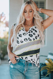 Leopard Color Block Notched Neck Hole Tank