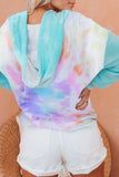 Zipper Drawstring Tie Dye Color Block Hoodie