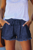 Casual Pocketed Frayed Denim Shorts