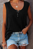 Snap Buttons Scoop Neck Tank with Pocket