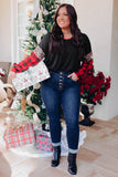 Sequined Leopard Insert Plaid Sleeve Plus Size Top