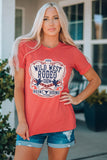 Red WILD WEST RODEO Letter Western Pattern Print Graphic T Shirt