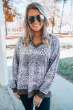 V Neck Drop-Shoulder Sleeve Leopard Color Block Top