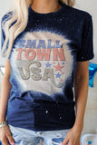 Blue SMALL TOWN USA Graphic Print Color Block T Shirt