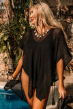 Half Sleeve V Neck Drawstring Sides Knit Beach Cover Up