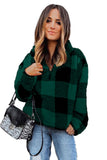 Plaid Zip Collar Plush Pullover Sweatshirt