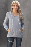 V Neck Kangaroo Pocket Drawstring Hoodie
