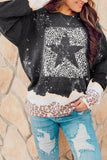 Leopard Star Color Block Pullover Sweatshirt