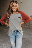Raglan Sleeve Splicing Striped Top with Pocket