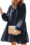 Dark Blue Swiss Dot Mesh Long Puff Sleeve Mini Dress