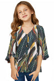 V Neck Ruffled Sleeve Buttons Girl's Blouse