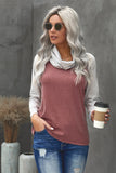 Cowl Neck Plaid Splice Casual Long Sleeve Top
