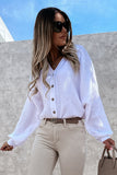 Turn Collar V Neck Crinkled Cuffed Shirt