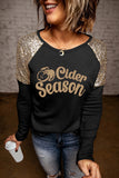 Cider Season Graphic Sequin Shoulder Patch Top