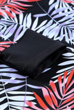 Leaves Print Zip-up Long Sleeve Surf Rash Guard Swimwear