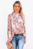 Floral Print Ruffled Neckline Puff Sleeve Blouse