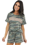 Jungle Green Camo Sequin Short Sleeve and Shorts Lounge Set