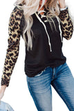 Lace Up Neck Leopard Long Sleeves Top