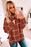 Beige Grid Pattern Turtleneck Sweater